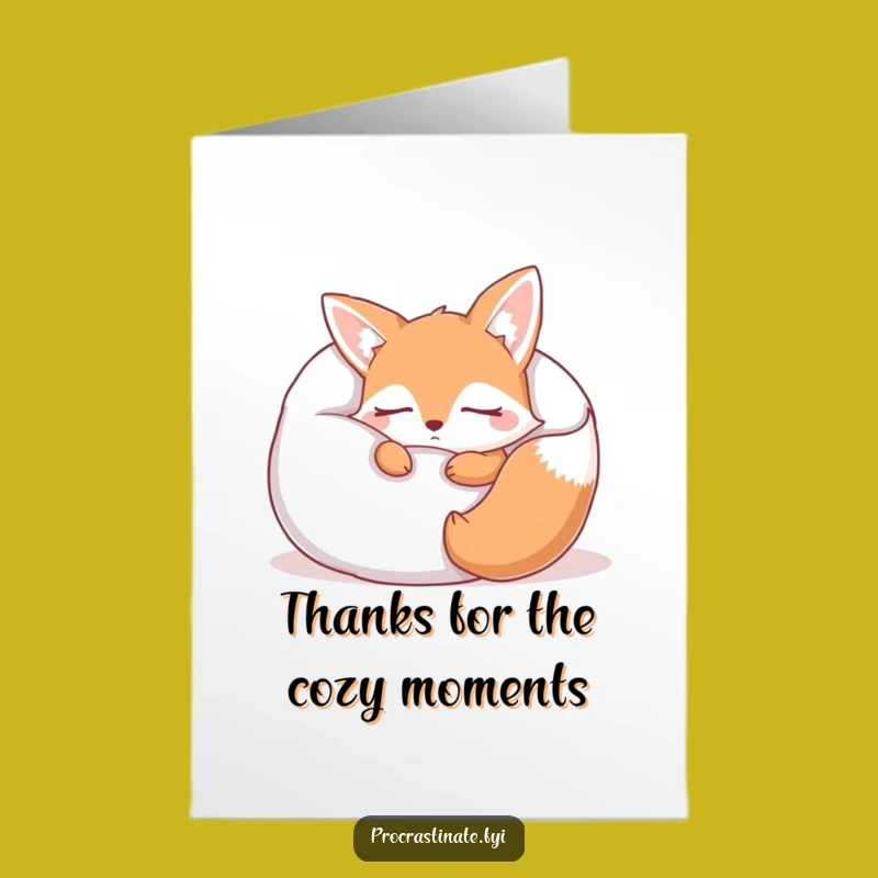 Free Printable Thank You Card: Sleepy Fox Pillow Gratitude, Downloadable Gift