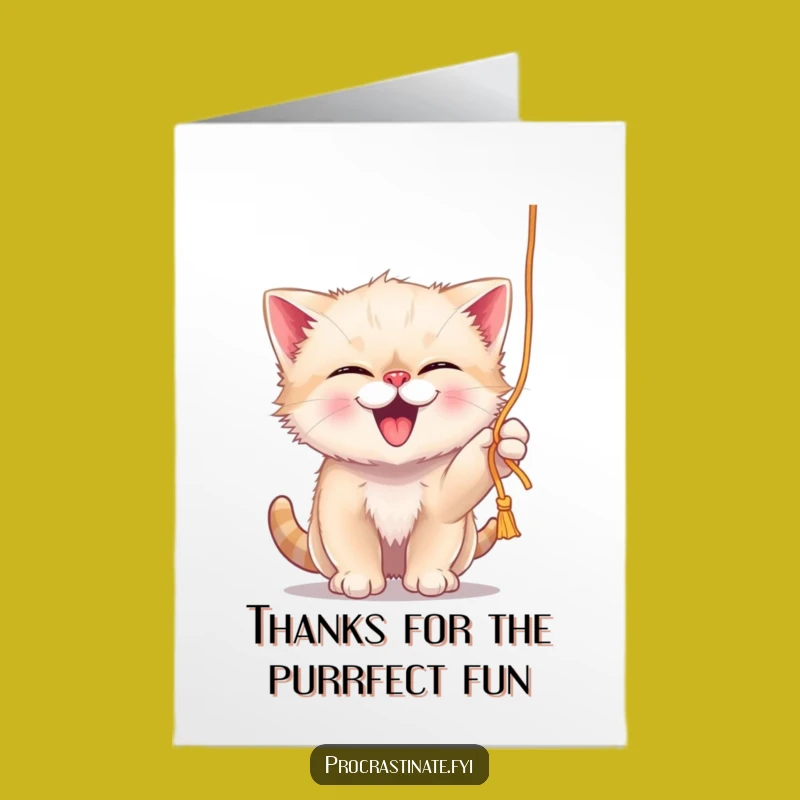 Free Printable Thank You Card: Giggling Kitten Yarn Play, Cute Funny Download