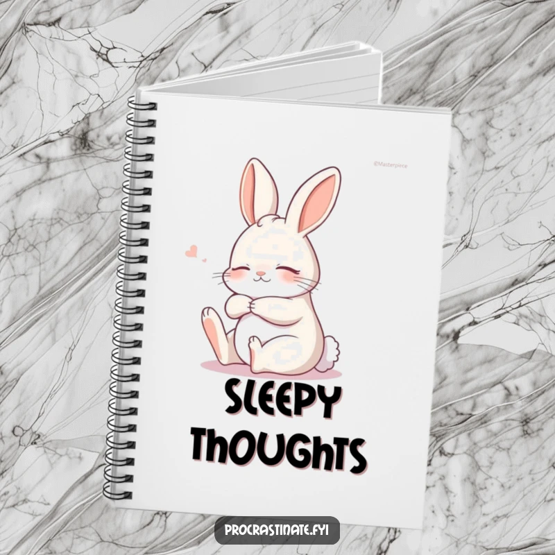 Funny sleepy bunny in a relaxed stretch, ideal for a peaceful and inspiring journal cover design.