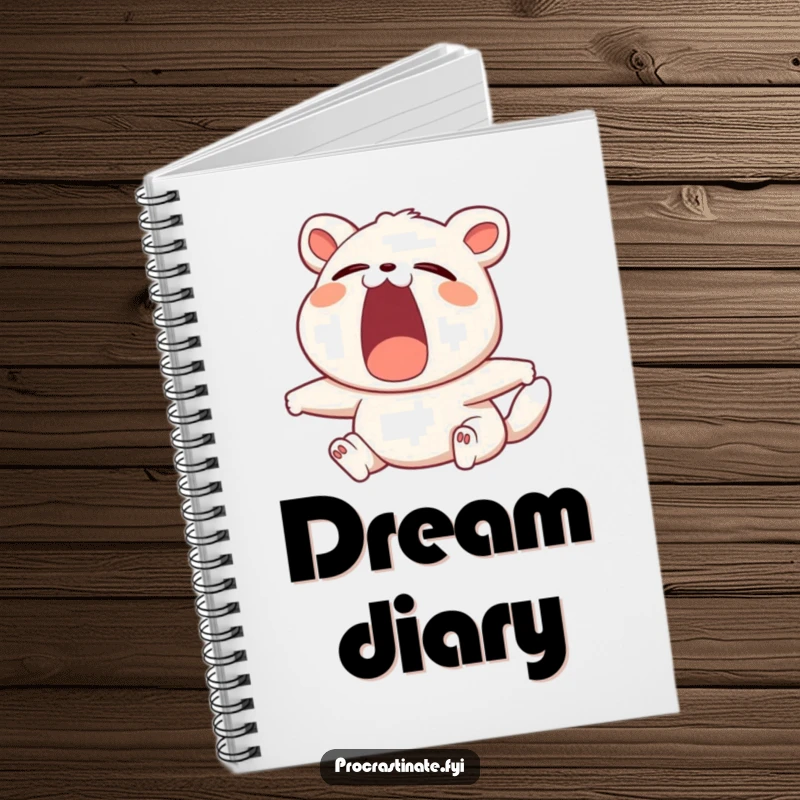 Funny notebook featuring a contented animal character yawning and stretching, ready to capture your relaxed thoughts.