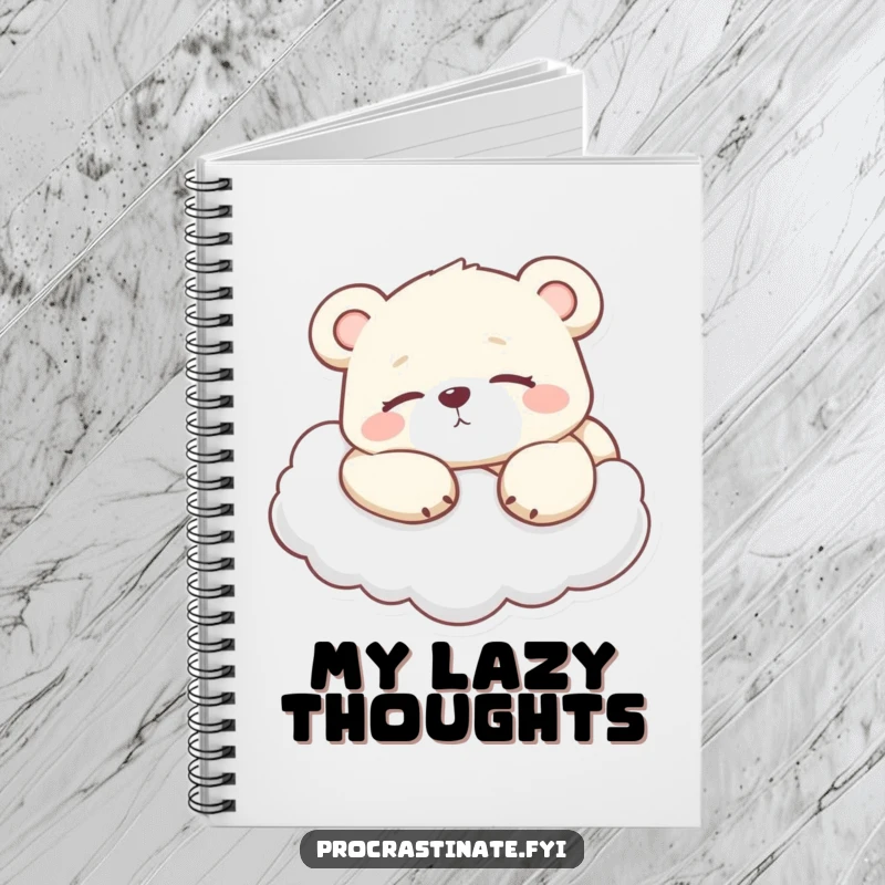 Funny Lazy Bear Cub Notebook, a bear cub lounging on a cloud, ideal for jotting down lazy ideas and peaceful thoughts.