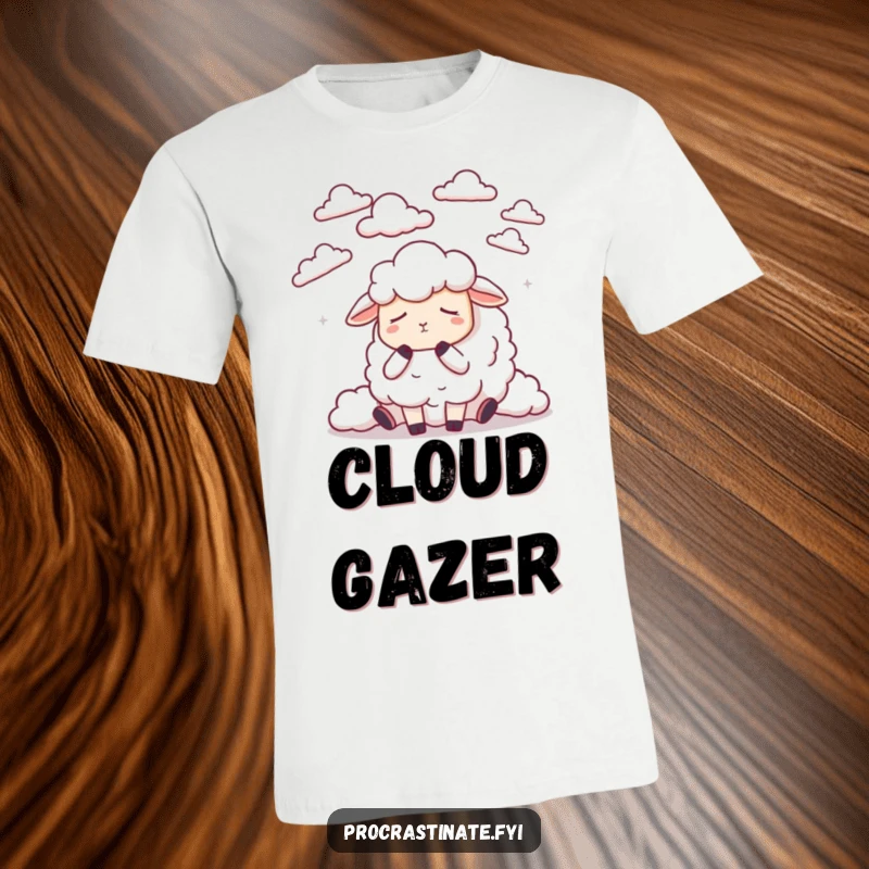 Funny sheep character in a state of dozing, counting stylized clouds that are gently drifting by.