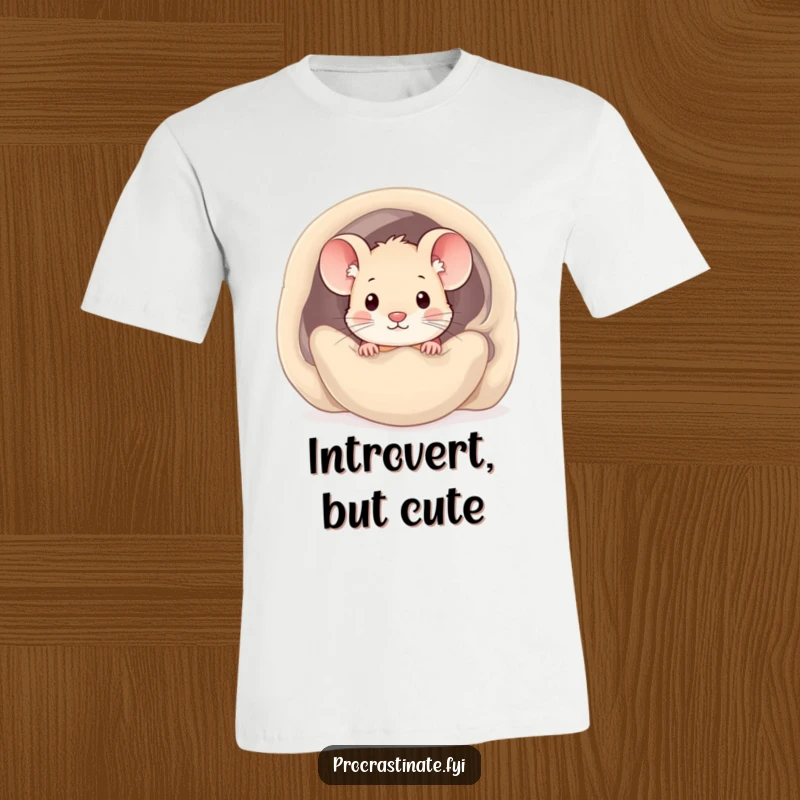 Funny kawaii mouse t-shirt depicting a cute mouse peeking out from under a cozy blanket, perfect for snuggly moments.