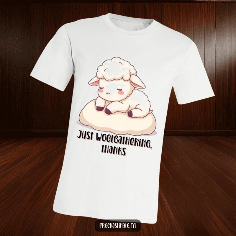 Funny sheep t-shirt depicting a serene sheep resting its head on a plush blanket, radiating comfort and understated humor.