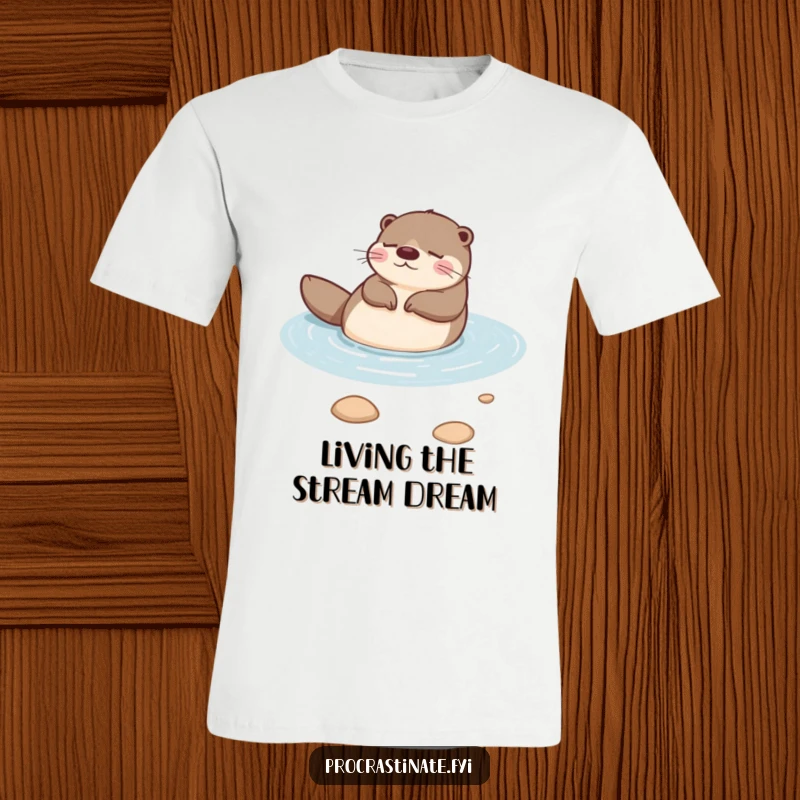 Funny otter floating peacefully on its back in a calm stream, looking utterly relaxed and happy on this comfortable T-shirt.
