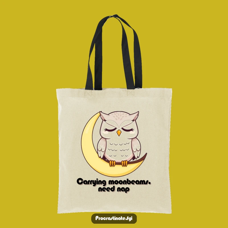Funny Dazed Owl Moon Tote Bag: A Sleepy Character Accessory for Everyday Humor