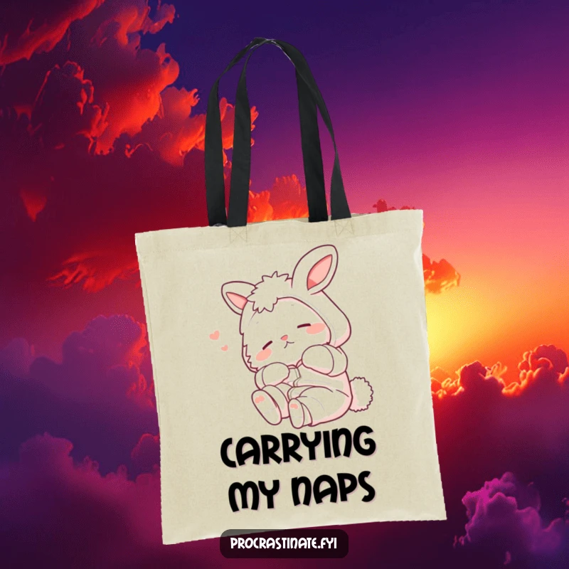 Funny bunny in pajamas stretching lazily, a symbol of relaxation, on a durable and stylish tote bag.