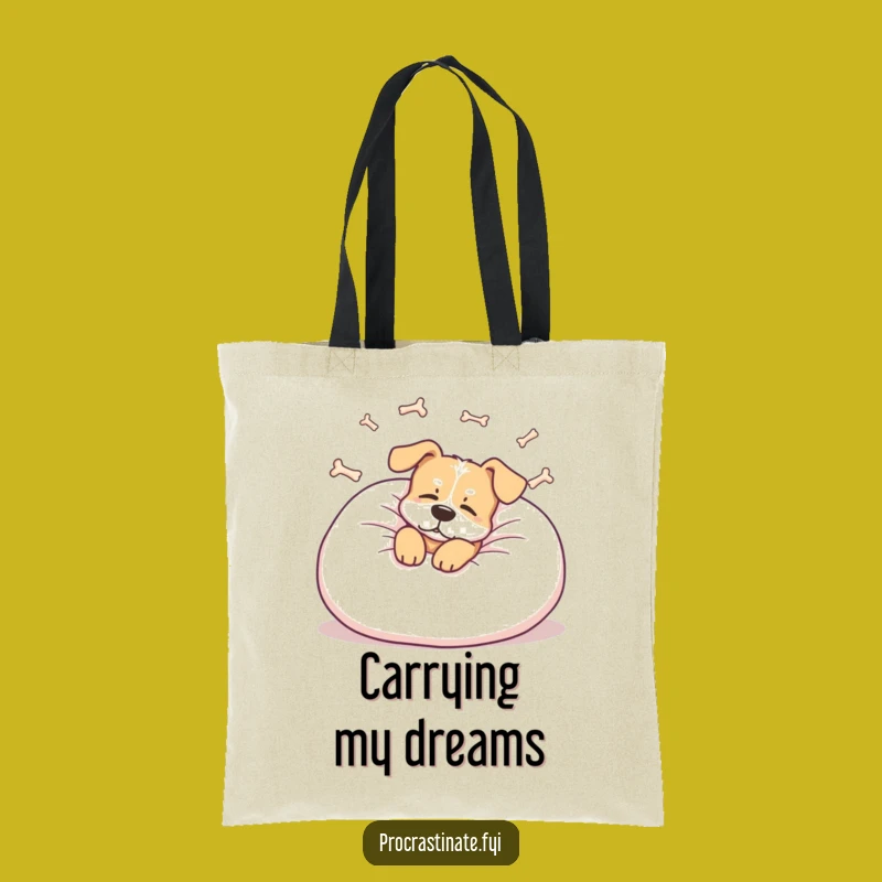 Funny Dog Tote Bag: Relaxed Pillow Lounger Bone Dreamer Accessory