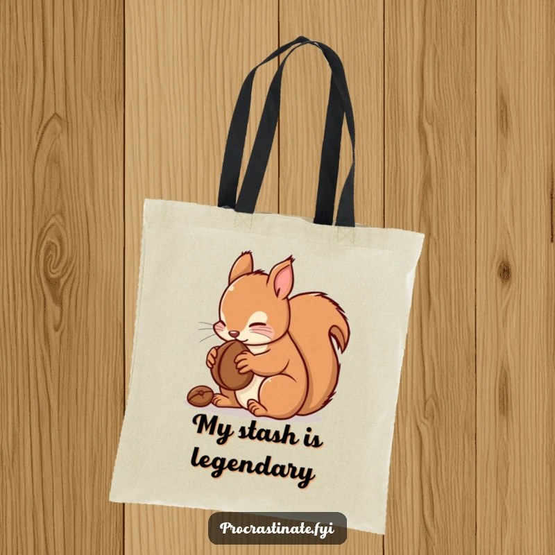 Funny kawaii squirrel tote bag with a cute squirrel enjoying a nut, ideal for picnics and everyday errands.